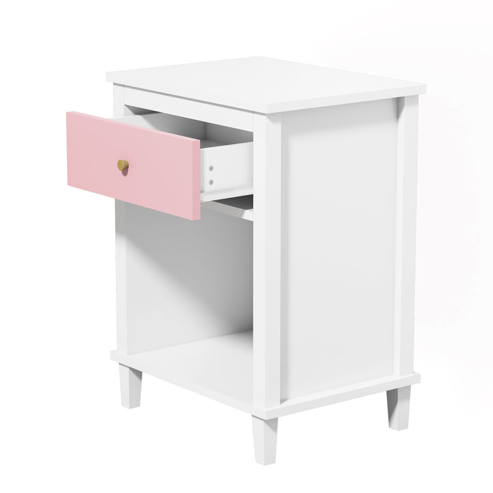 26.77''H Wooden Nightstand with One Drawer One Shelf for Kids, Adults, Pink