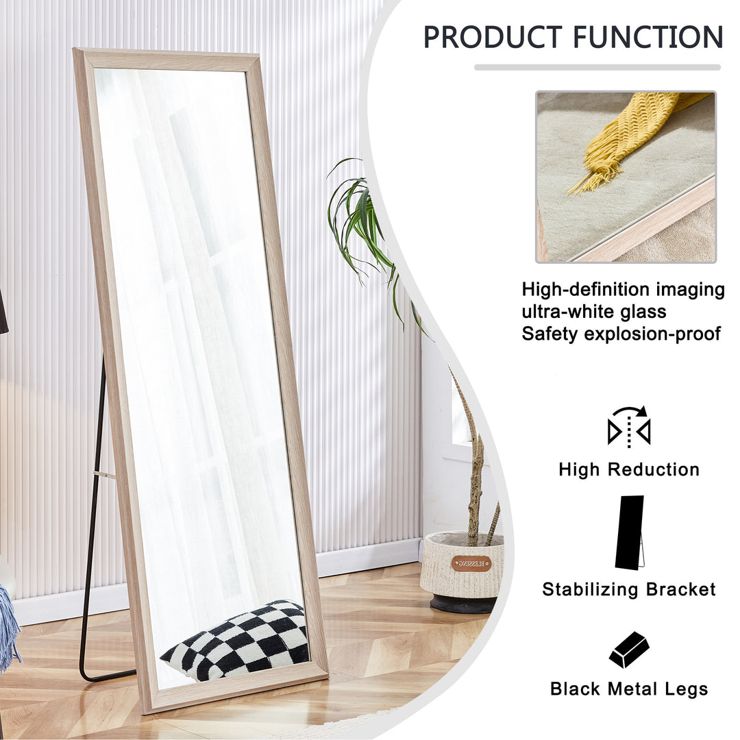 Third generation, light oak solid wood frame full-length mirror, large floor standing mirror, dressing mirror, decorative mirror, suitable for bedrooms, living rooms, clothing stores 65"*22.8"