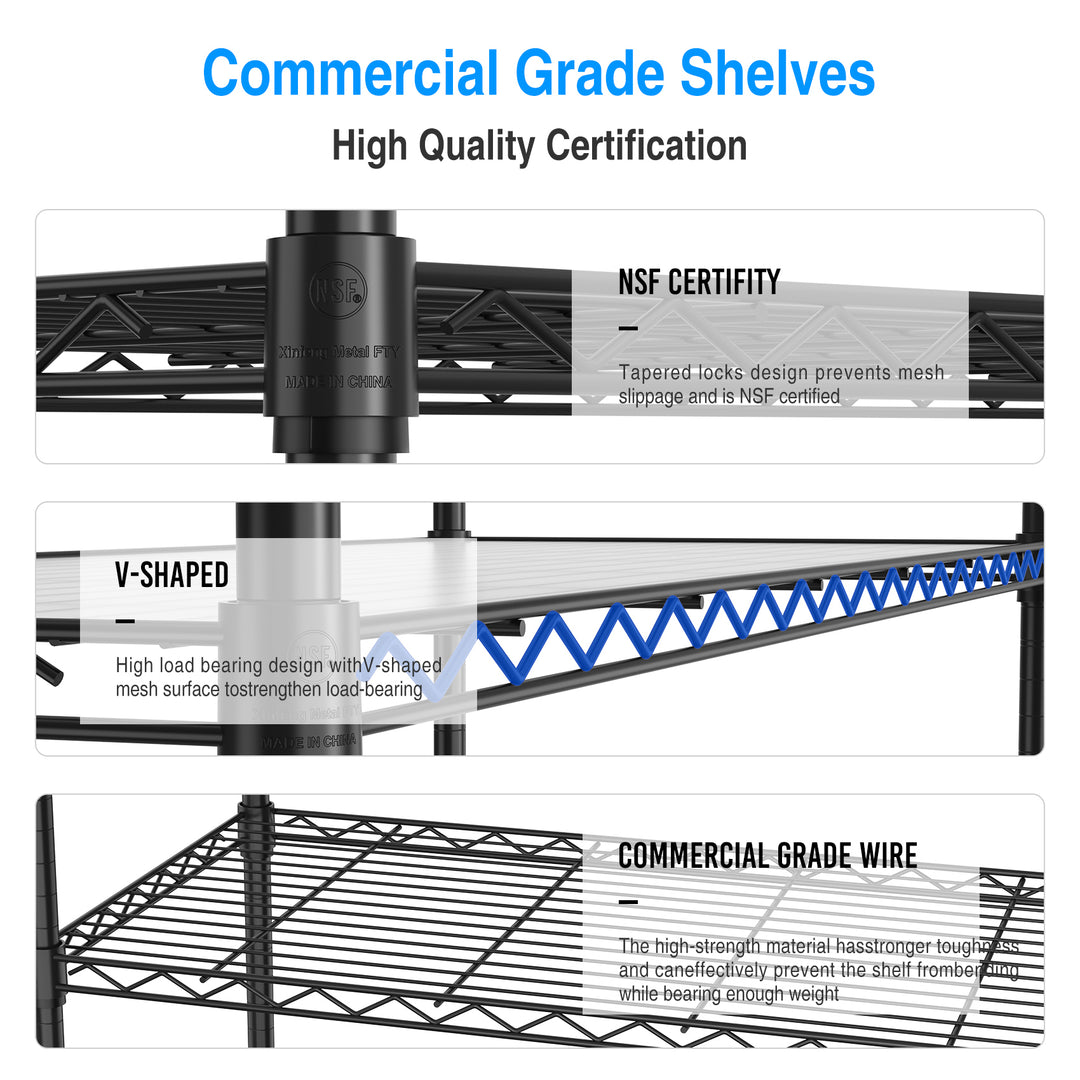 3 Tier Wire Shelving Unit, 1050 LBS NSF Height Adjustable Metal Garage Storage Shelves, Heavy Duty Storage Wire Rack Metal Shelves - Black