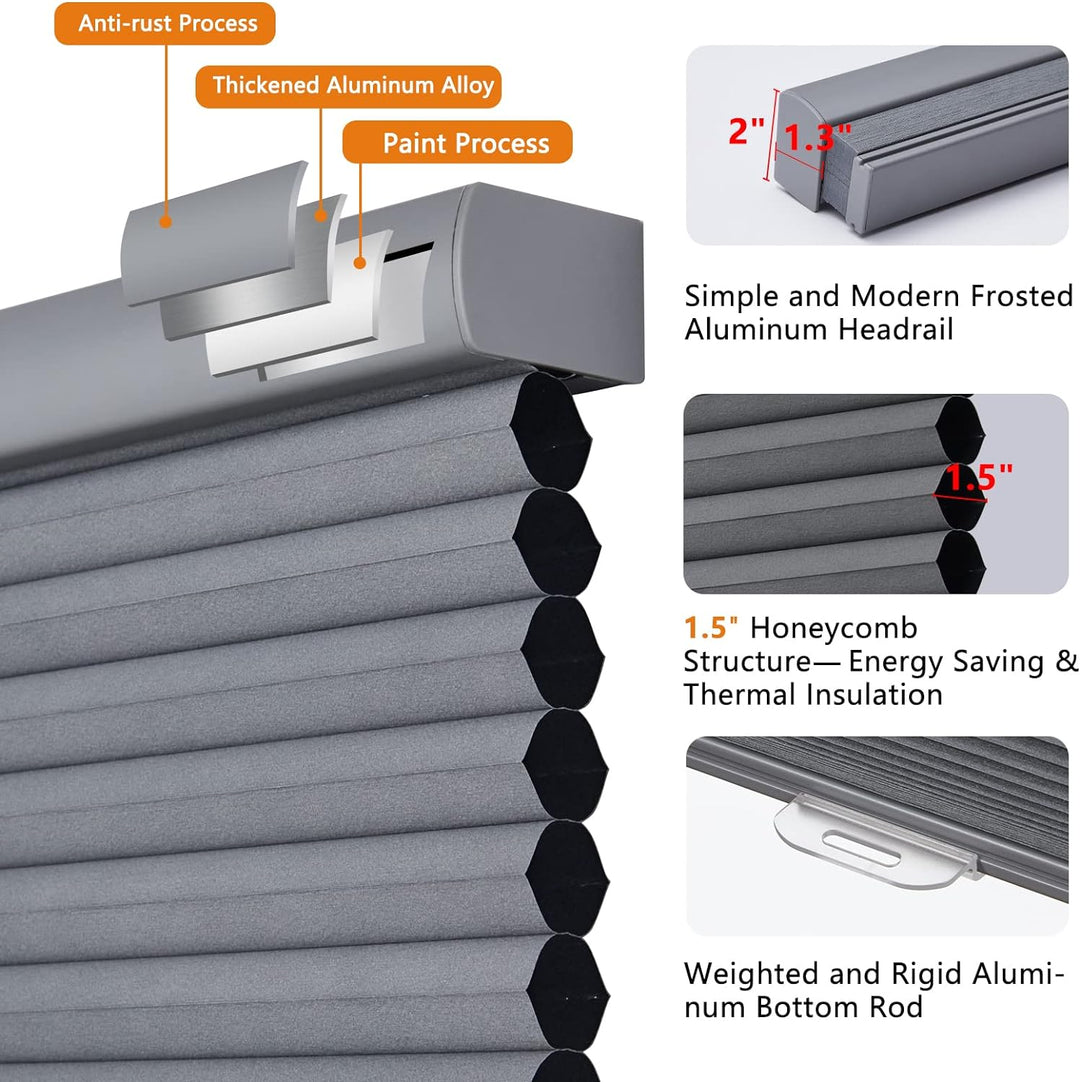 Cordless Cellular Window  Shades, Honeycomb Blinds for Windows Light Filtering Window Shades Custom Size Acceptable