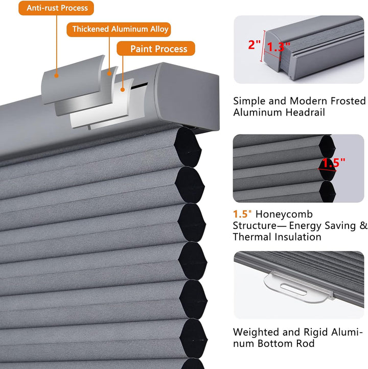 Cordless Cellular Window  Shades, Honeycomb Blinds for Windows Light Filtering Window Shades Custom Size Acceptable