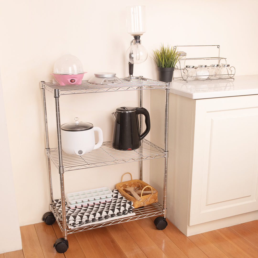 Simple Deluxe 3-Shelf Shelving with Wheels Steel Organizer 23"Wx13"Dx30"H Chrome