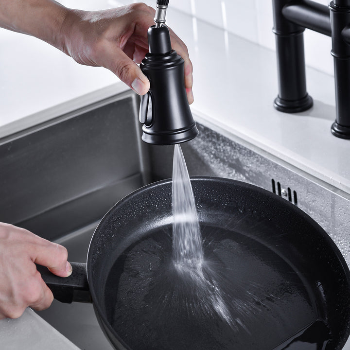 Bridge Kitchen Faucet with Pull-Down Sprayhead in Spot