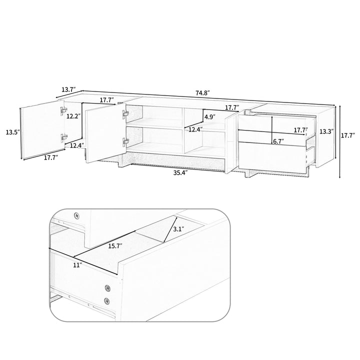 [VIDEO provided] ON-TREND White & Black Contemporary Rectangle Design TV Stand, Unique Style TV Console Table for TVs Up to 80'', Modern TV Cabinet with High Gloss UV Surface for Living Room.