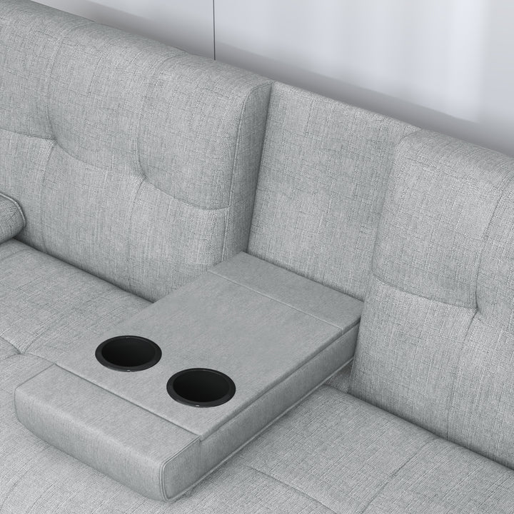 LIGHT GREY FOLDABLE SOFA BED WITH CUP HOLDER