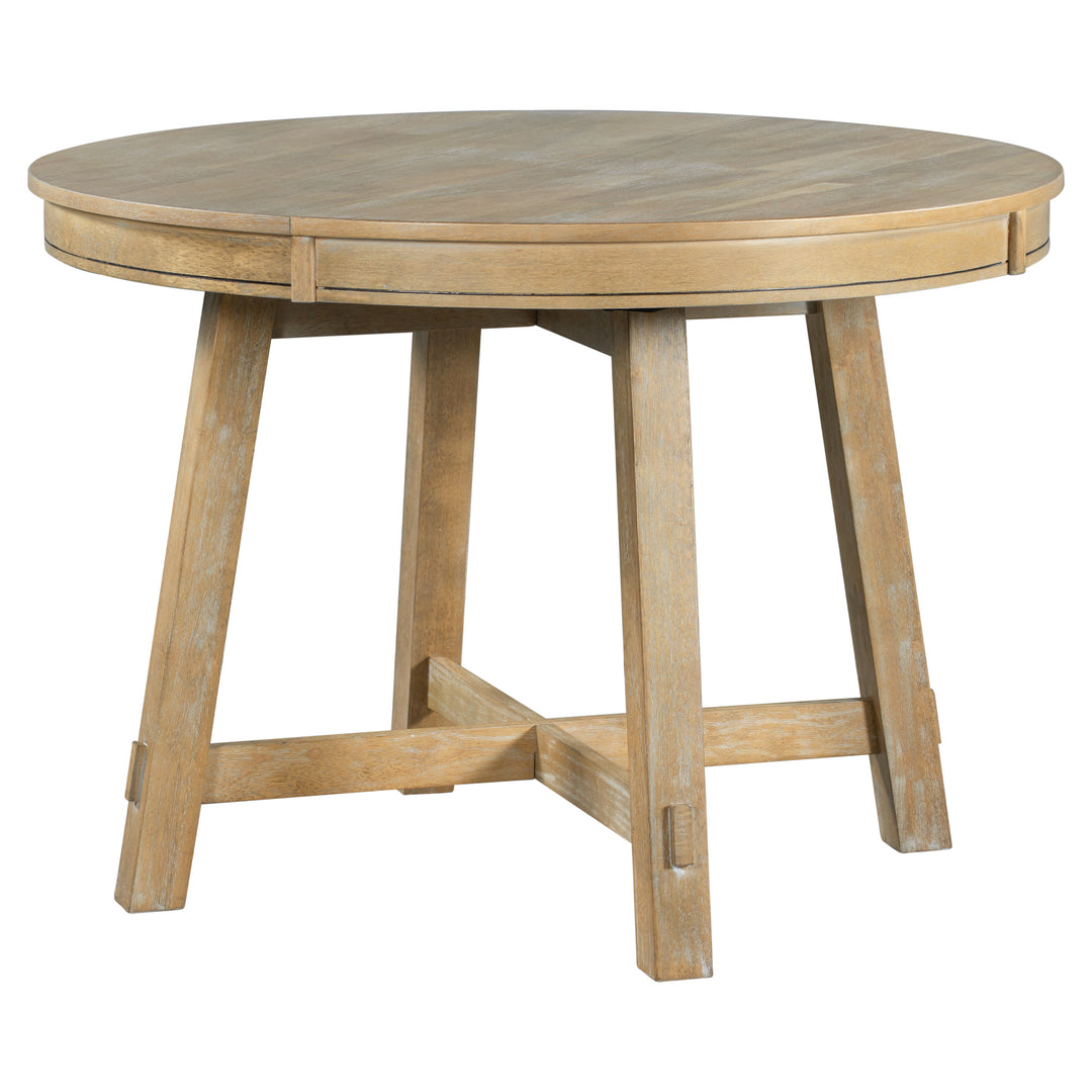 TREXM Farmhouse Round Extendable Dining Table with 16" Leaf Wood Kitchen Table (Natural Wood Wash)