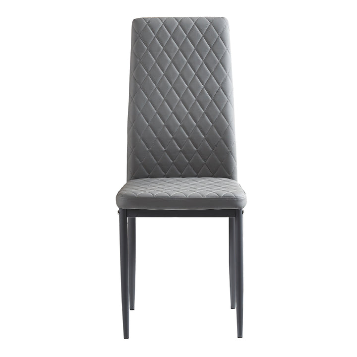 Light Gray modern minimalist dining chair leather sprayed metal pipe diamond grid pattern restaurant home conference chair set of 4