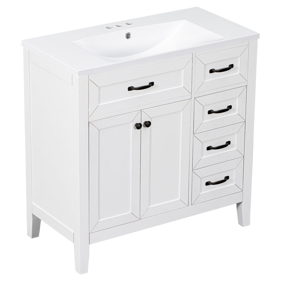 36" Bathroom Vanity with Sink Combo, White Bathroom Cabinet with Drawers, Solid Frame and MDF Board