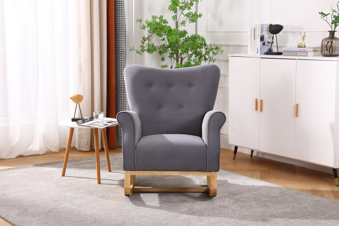 Modern Rocking Chair, Upholstered Accent Chair for Nursery, Playroom, Bedroom and Living Room, Small Contemporary Rocker, Kids Cushioned Arm Chair, Grey