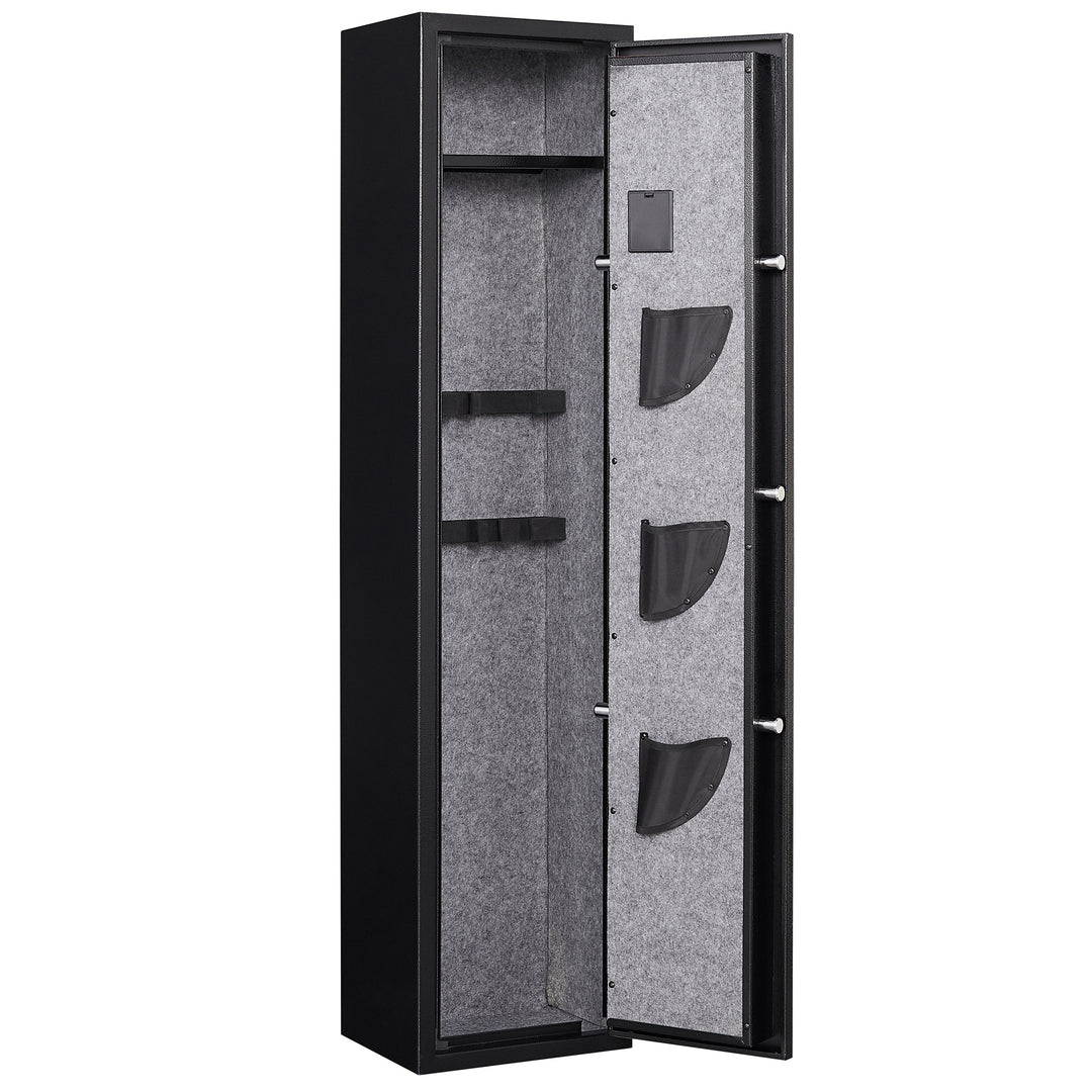 5 Gun Safe for Home Rifle and Pistols, Quick Access Electronic Keypad Rifle Gun with 3 Pistol Pockets, Build-in cabinet ,LED Light,External Battery Cases and Alarm System