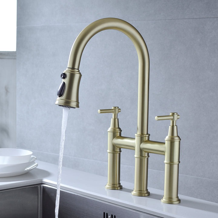 Bridge Kitchen Faucet with Pull-Down Sprayhead in Spot