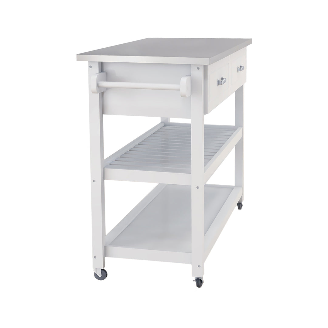 Stainless Steel Table Top White Kicthen Cart With Two Drawers