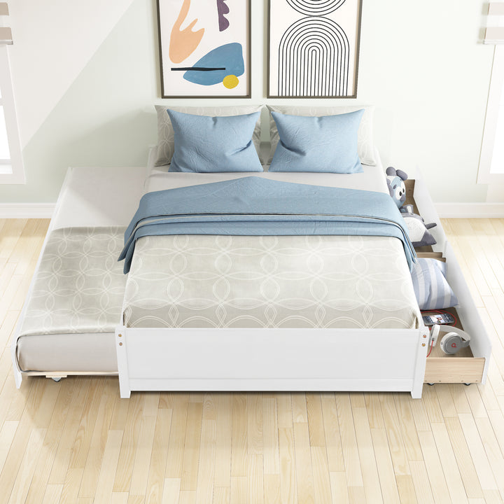 FULL BED WITH TWIN TRUNDLE AND TWO DRAWERS FOR WHITE COLOR