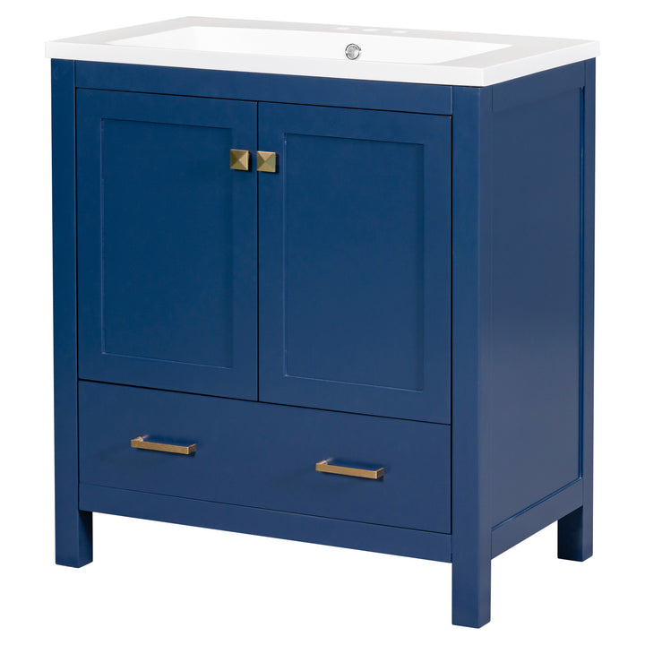 30" Blue Bathroom Vanity with Single Sink, Combo Cabinet Undermount Sink, Bathroom Storage Cabinet with 2 Doors and a Drawer, Soft Closing, Multifunctional Storage, Solid Wood Frame