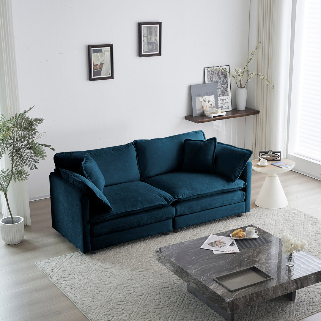 2 Seater Loveseat and Chair Set, 2 Piece Sofa & Chair Set, Loveseat and Accent Chair , 2-Piece Upholstered Chenille Sofa Living Room Couch Furniture(1+2 Seat ) ,Blue Chenille