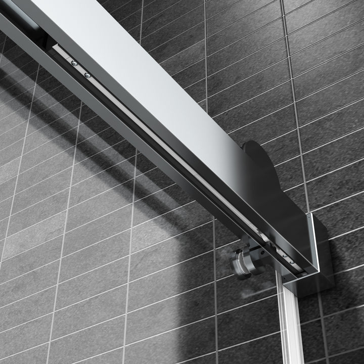 72*76" Single Sliding Frameless Shower Door Brushed Nickel With Buffer