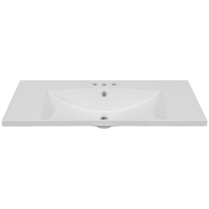 36" Single Bathroom Vanity Top with White Basin, 3-Faucet Holes, Ceramic, White