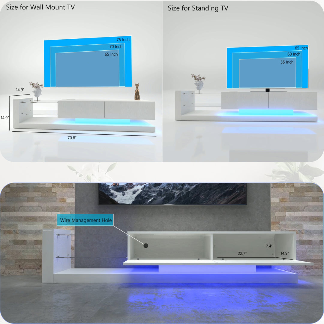 TV Console with Storage Cabinets, Full RGB Color 31 Modes Changing Lights Remote RGB LED TV Stand, Modern Entertainment Center (Ivory, for 75 inches TV)