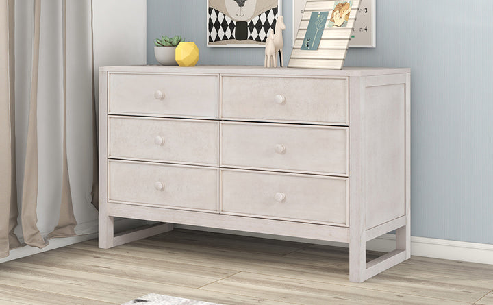 Rustic Wooden Dresser with 6 Drawers,Storage Cabinet for Bedroom,Anitque White