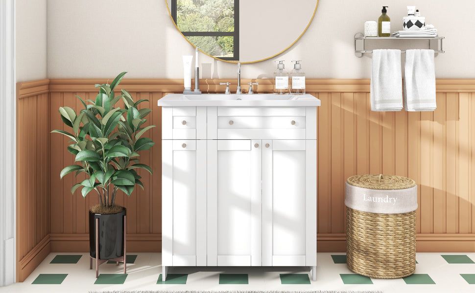 30" White Bathroom vanity with Single Sink ,Combo Cabinet Undermount Sink,Bathroom Storage Cabinet vanities