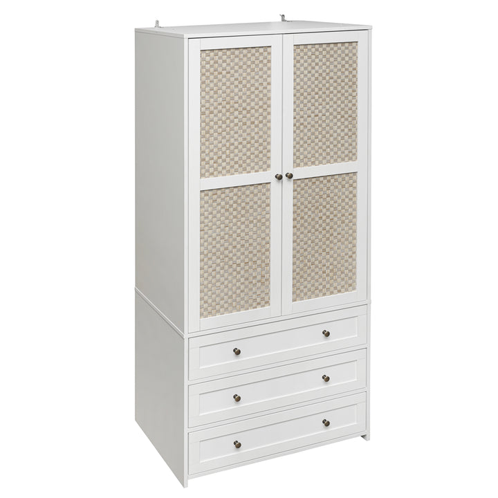 2-Door Wardrobe with 3 Drawers High Wardrobe  Armoire With 2 Rattan Door For Living Room, Bedroom Organizer