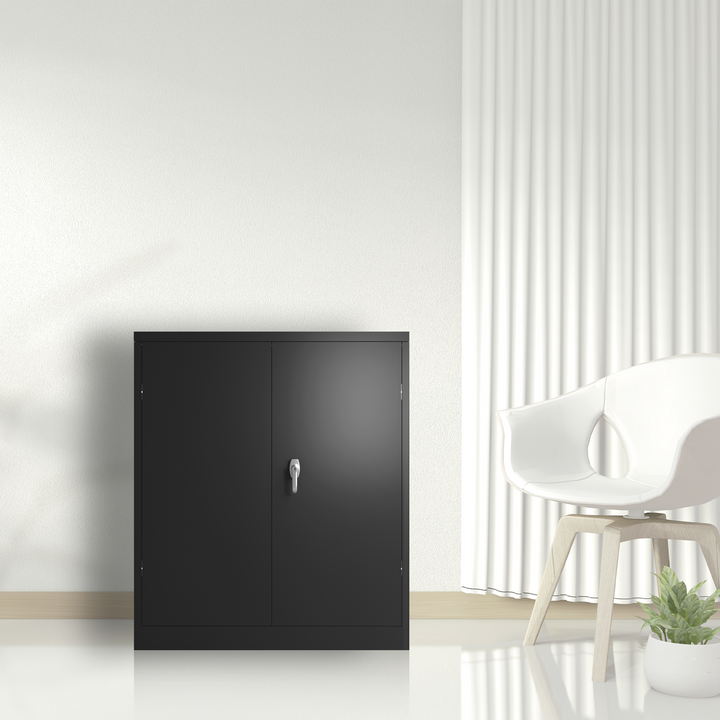 Metal Storage Cabinet with 2 Doors and 2 Shelves, Lockable Steel Storage Cabinet for Office, Garage, Warehouse