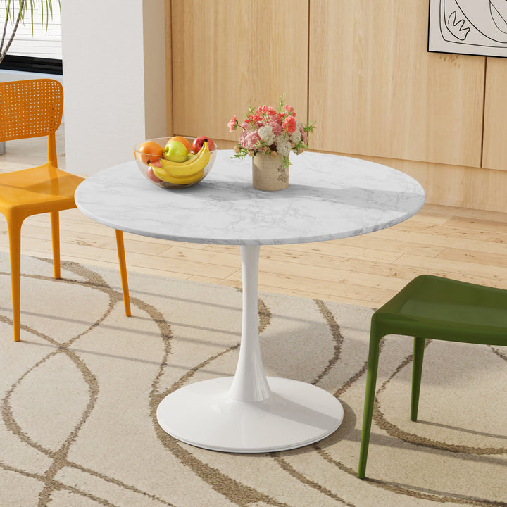 42.12"Modern Round Dining Table with Printed White Marble Table Top,Metal Base  Dining Table, End Table Leisure Coffee Table
