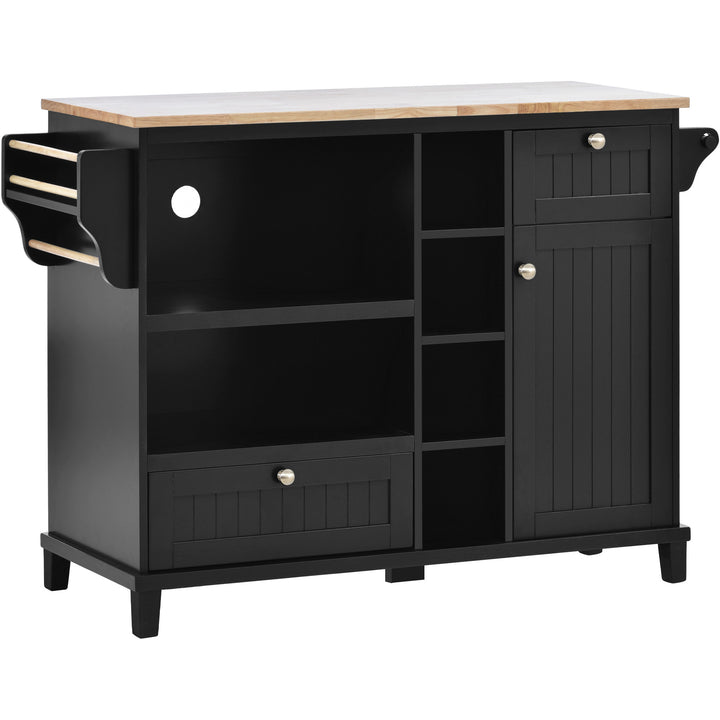 Kitchen Island Cart with Storage Cabinet and Two Locking Wheels,Solid wood desktop,Microwave cabinet,Floor Standing Buffet Server Sideboard for Kitchen Room,Dining Room,, Bathroom(Black)