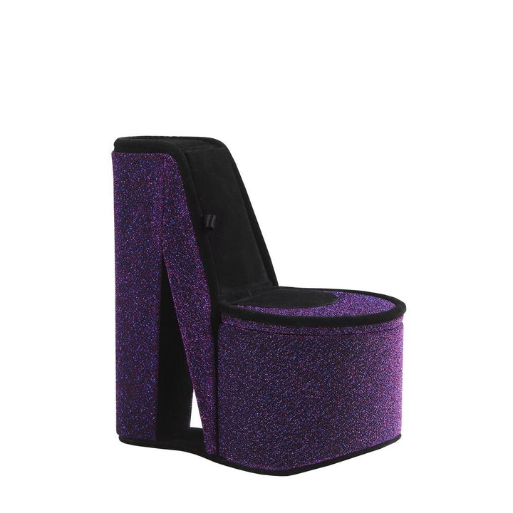 9" Tall Display Jewelry Box with Hidden Storage, High Heel Shoe Design, Purple Velvet