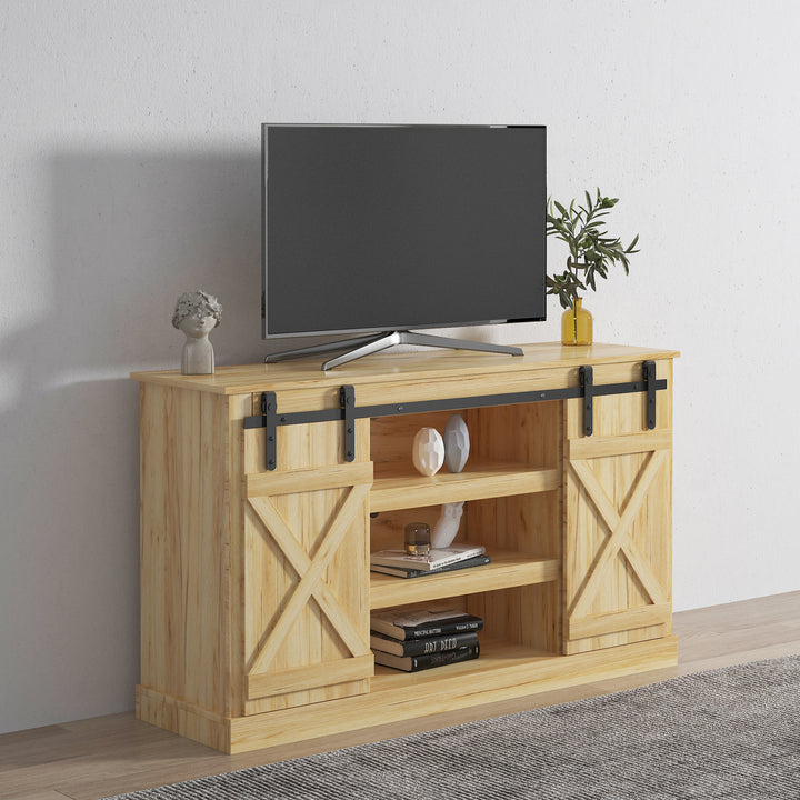 Farmhouse Sliding Barn Door TV Stand for TV up to 60 Inch Flat Screen Media Console Table Storage Cabinet Wood Entertainment Center Sturdy Ranch Rustic Style