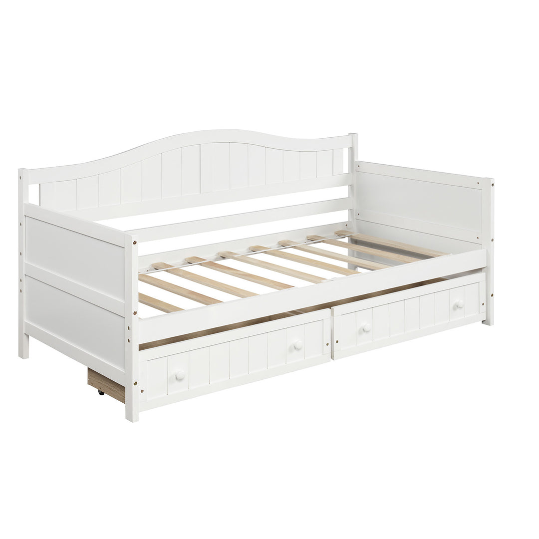 Twin Wooden Daybed with 2 drawers, Sofa Bed for Bedroom Living Room,No Box Spring Needed,White