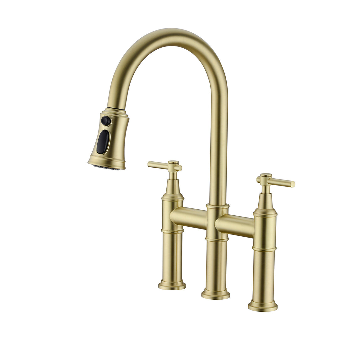 Bridge Kitchen Faucet with Pull-Down Sprayhead in Spot