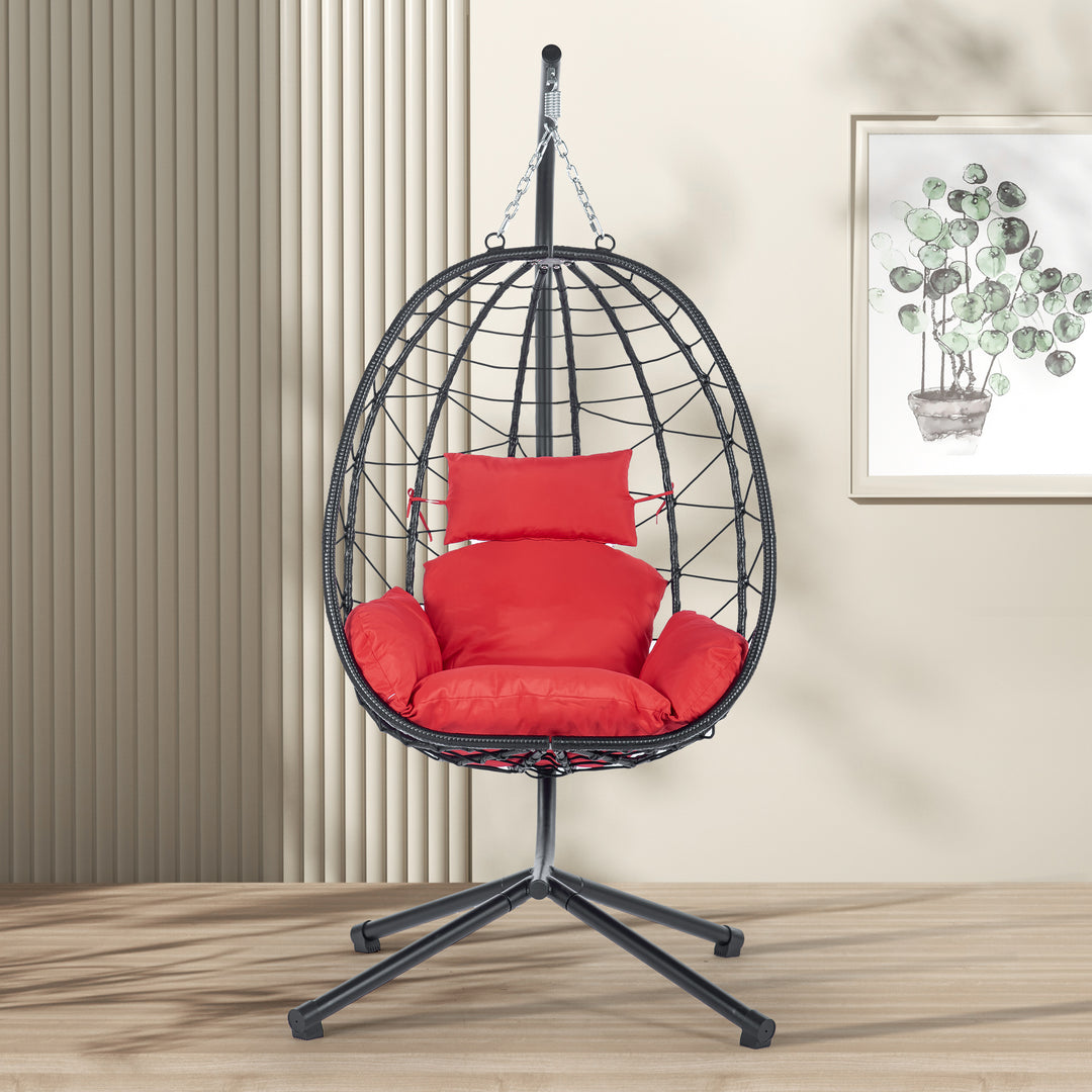 Egg Chair with Stand Indoor Outdoor Swing Chair Patio Wicker Hanging Egg Chair Hanging Basket Chair Hammock Chair with Stand for Bedroom Living Room Balcony