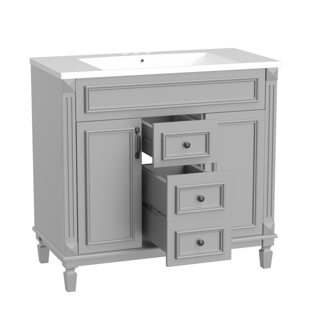 36'' Bathroom Vanity with Top Sink, Modern Bathroom Storage Cabinet with 2 Soft Closing Doors and 2 Drawers, Single Sink Bathroom Vanity