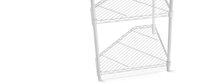 6 Tier Shelf Corner Wire Shelf Rack Pentagonal Shelves Adjustable Metal Heavy Duty Free Standing Corner Storage Display Chrome Rack for Bathroom, Living Room, Kitchen - White