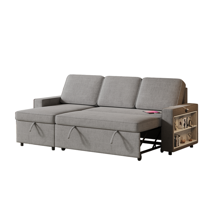 85.8" Pull Out Sleeper Sofa L-Shaped Couch Convertible Sofa Bed with Storage Chaise And Storage Racks,With USB Port And T-pyce Port