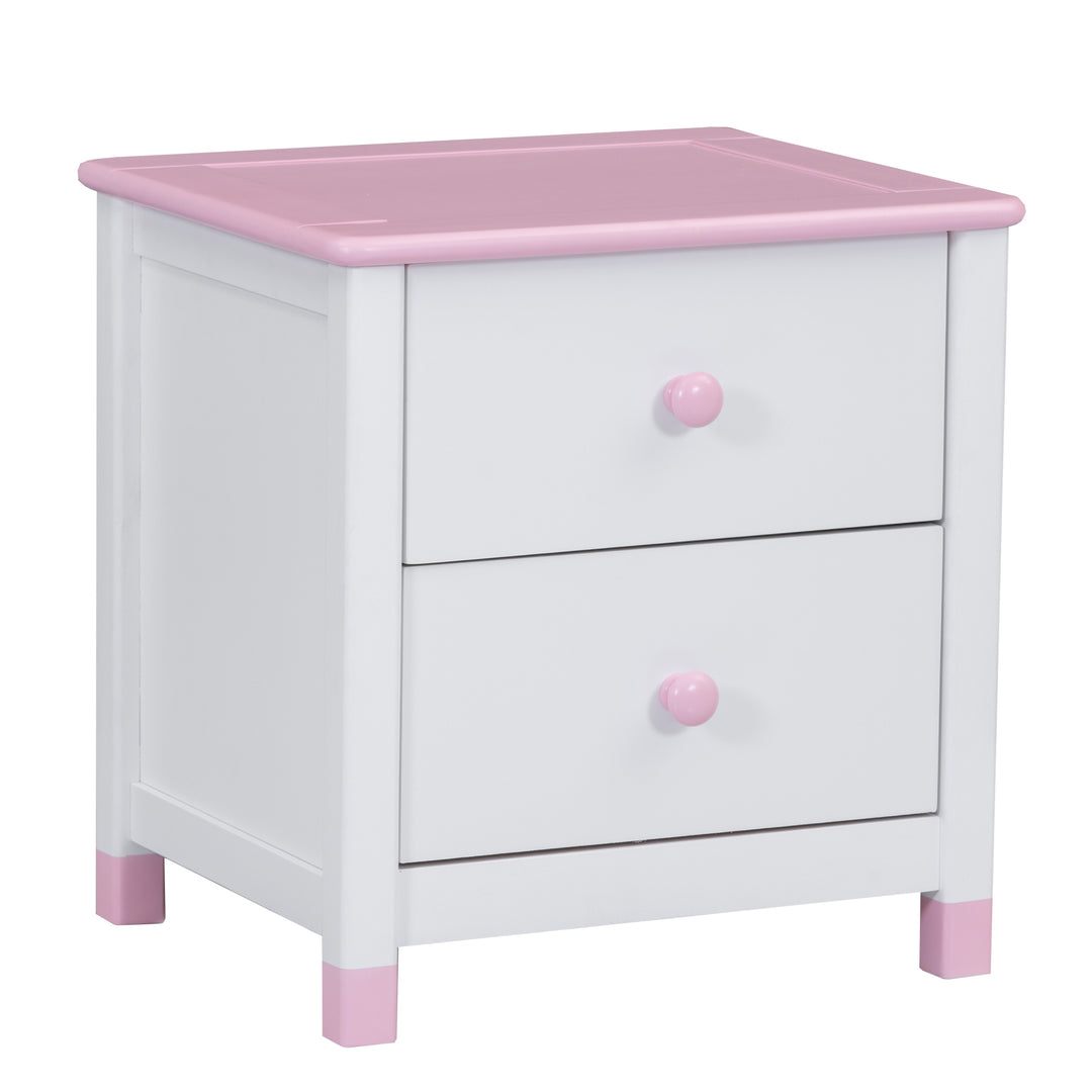 Wooden Nightstand with Two Drawers for Kids,End Table for Bedroom,White+Pink