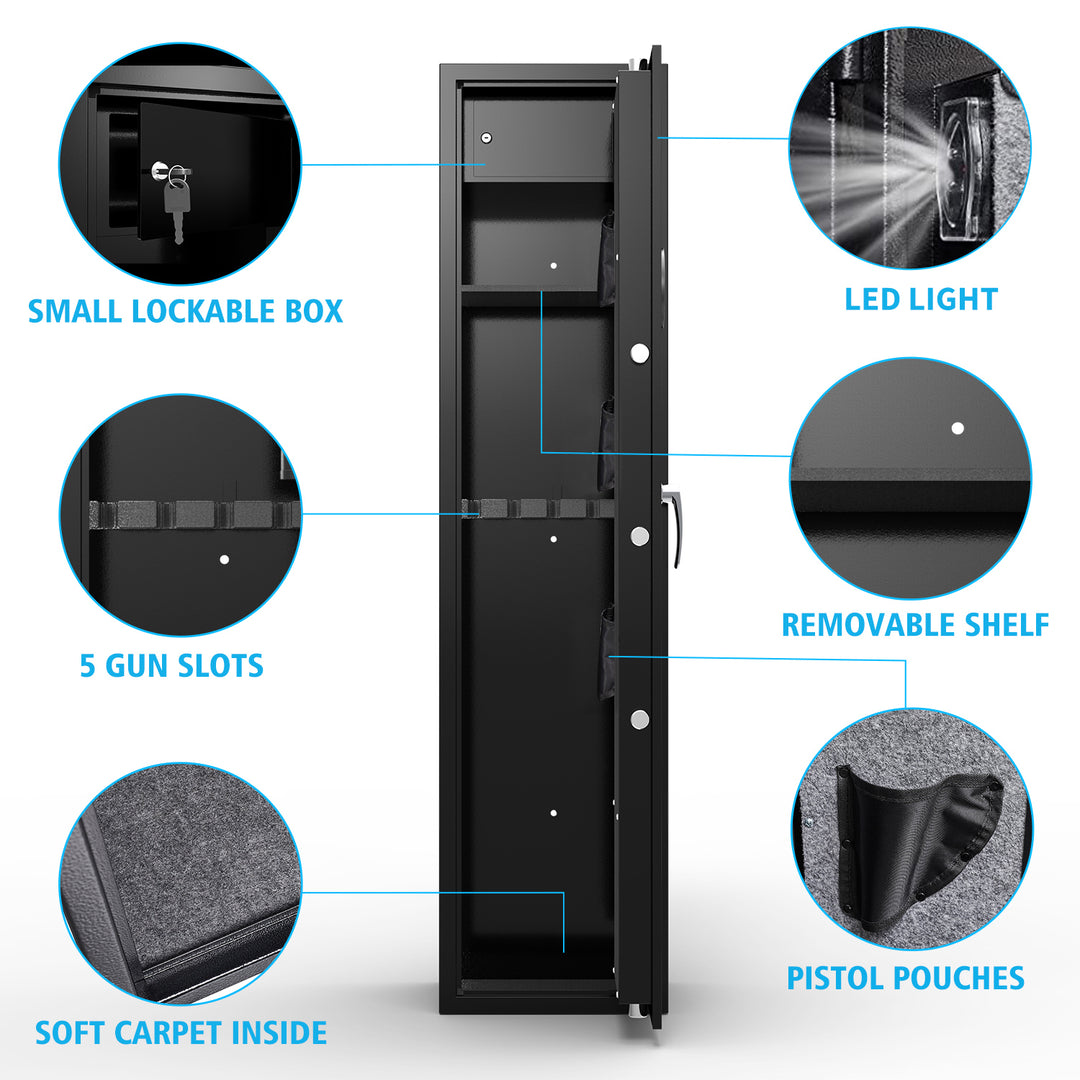 Large Capacity Quick Access Fingerprint Gun Safe,4-5 Gun Biometric Metal Rifle Gun Security Cabinet Safe Locker