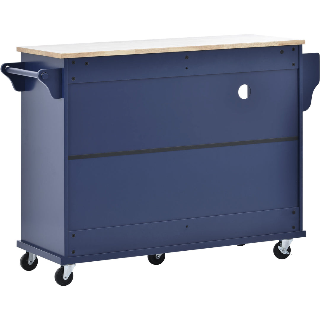 Kitchen Island Cart with Storage Cabinet and Two Locking Wheels,Solid wood desktop,Microwave cabinet,Floor Standing Buffet Server Sideboard for Kitchen Room,Dining Room,, Bathroom(Dark blue)