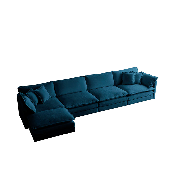 Modular Sectional Sofa for Living Room,U Shaped Couch 5 Seater Convertible Sectional Couch with 1 Ottoman ,Blue Chenille