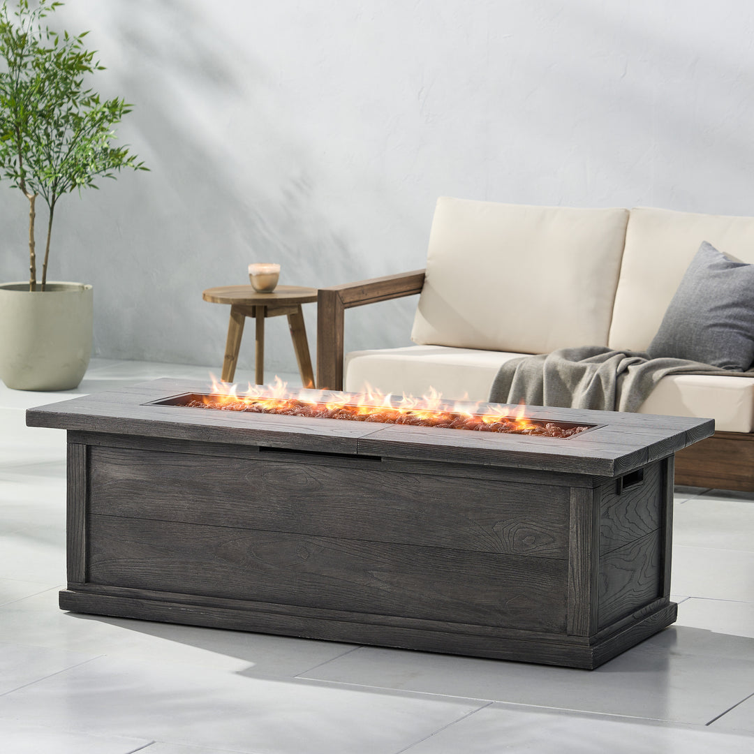 ANCHORAGE 56'' WOOD RECTANGULAR MGO FIRE TABLE GREY - 50,000 BTU With TANK HOLDER