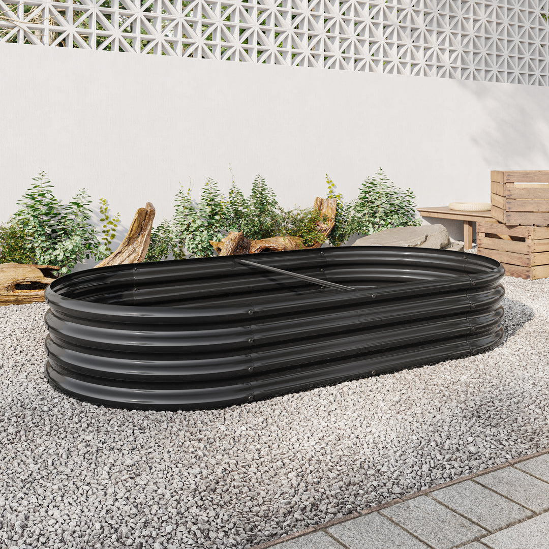 Raised Garden Bed Outdoor,   Oval Large Metal Raised Planter Bed for for Plants, Vegetables, and Flowers - Black