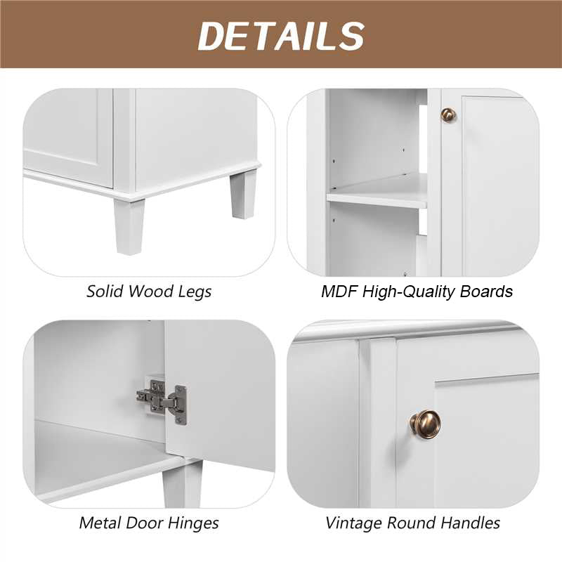 30" Bathroom Vanity without Sink, Bathroom Cabinet Base Only, Solid Wood and MDF Boards, White