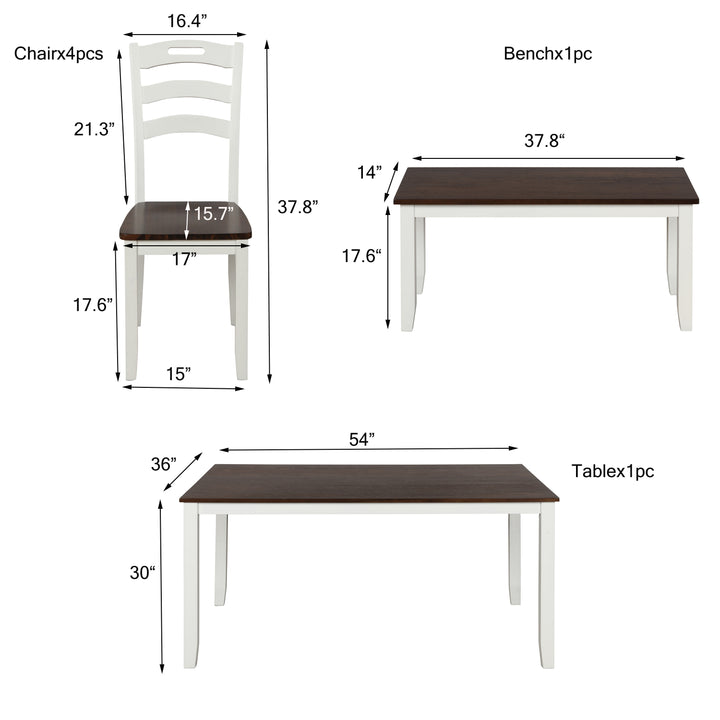 TOPMAX 6 Piece Dining Table Set with Bench, Table Set with Waterproof Coat, Ivory and Cherry