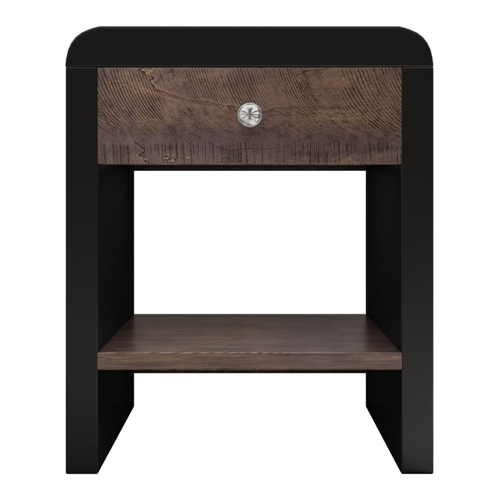 Mid Century Modern Style One-Drawer Nightstand, Walnut and Black