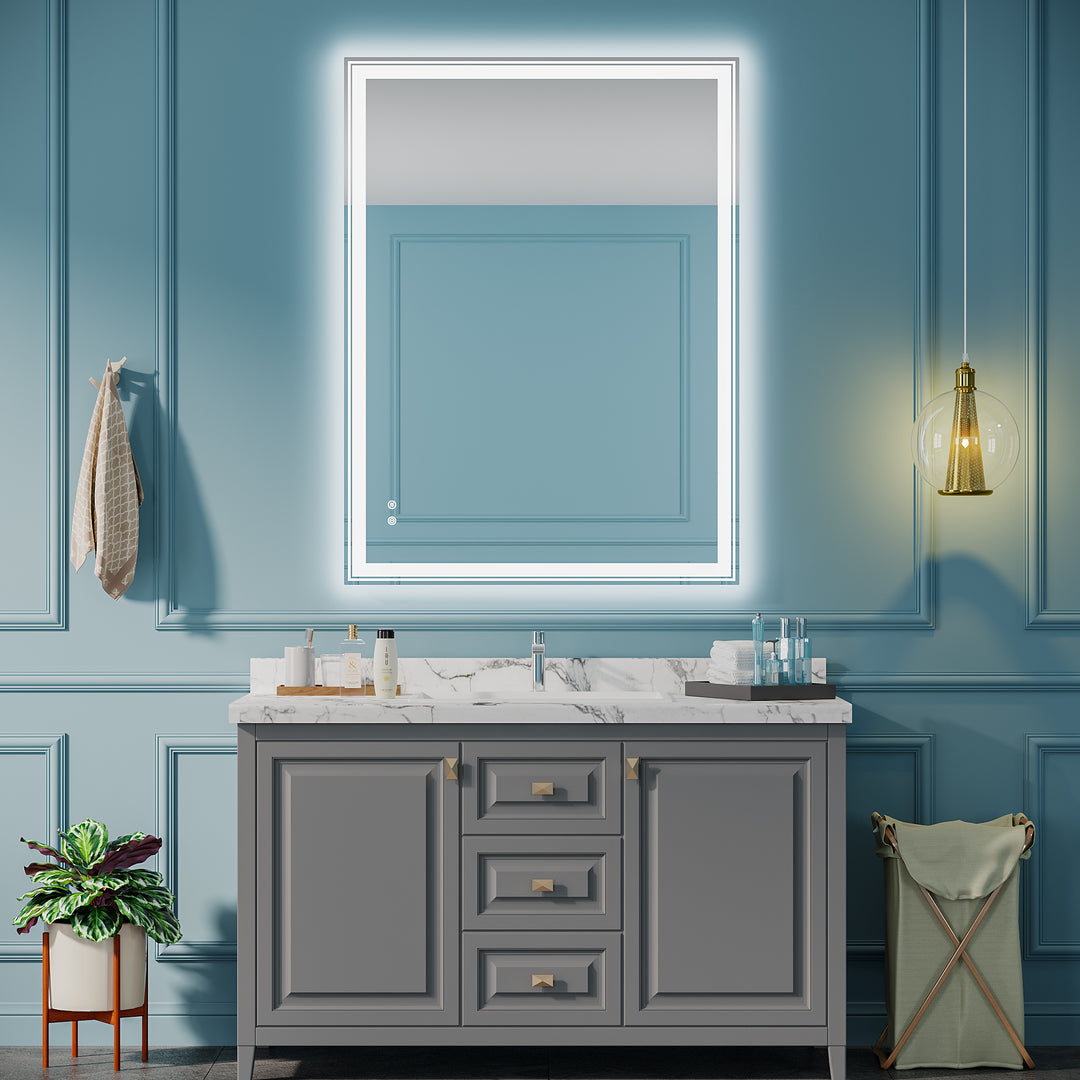 48×36 inch LED-Lit bathroom mirror, wall mounted anti-fog memory Adjustable Brightness front and back light Rectangular Vanity mirror