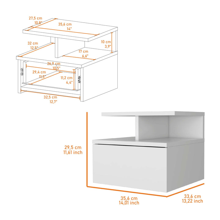 Augusta Floating Nightstand with 2-Tier Shelf and 1-Drawer