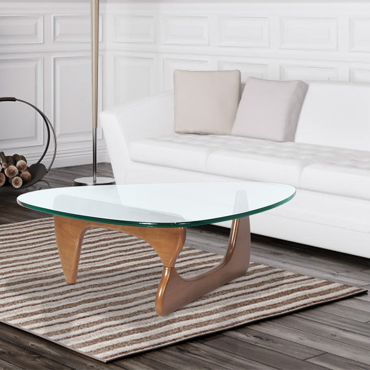 Light walnut Triangle coffee table Wood Base for living room