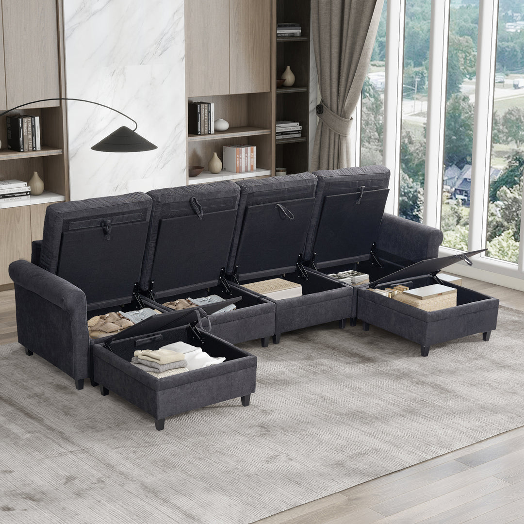 U Shaped Sectional Couch Convertible Sectional Couch with Double Chaise 4 Seat Sectional Sofa for Living Room