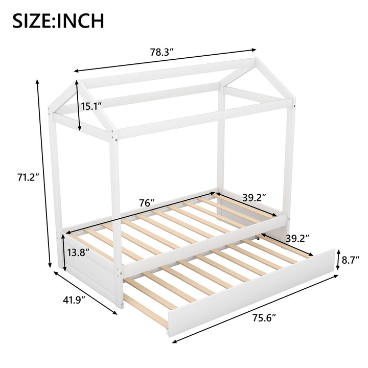 House Bed with Trundle, can be Decorated,White(Old SKU:SM000103AAK)